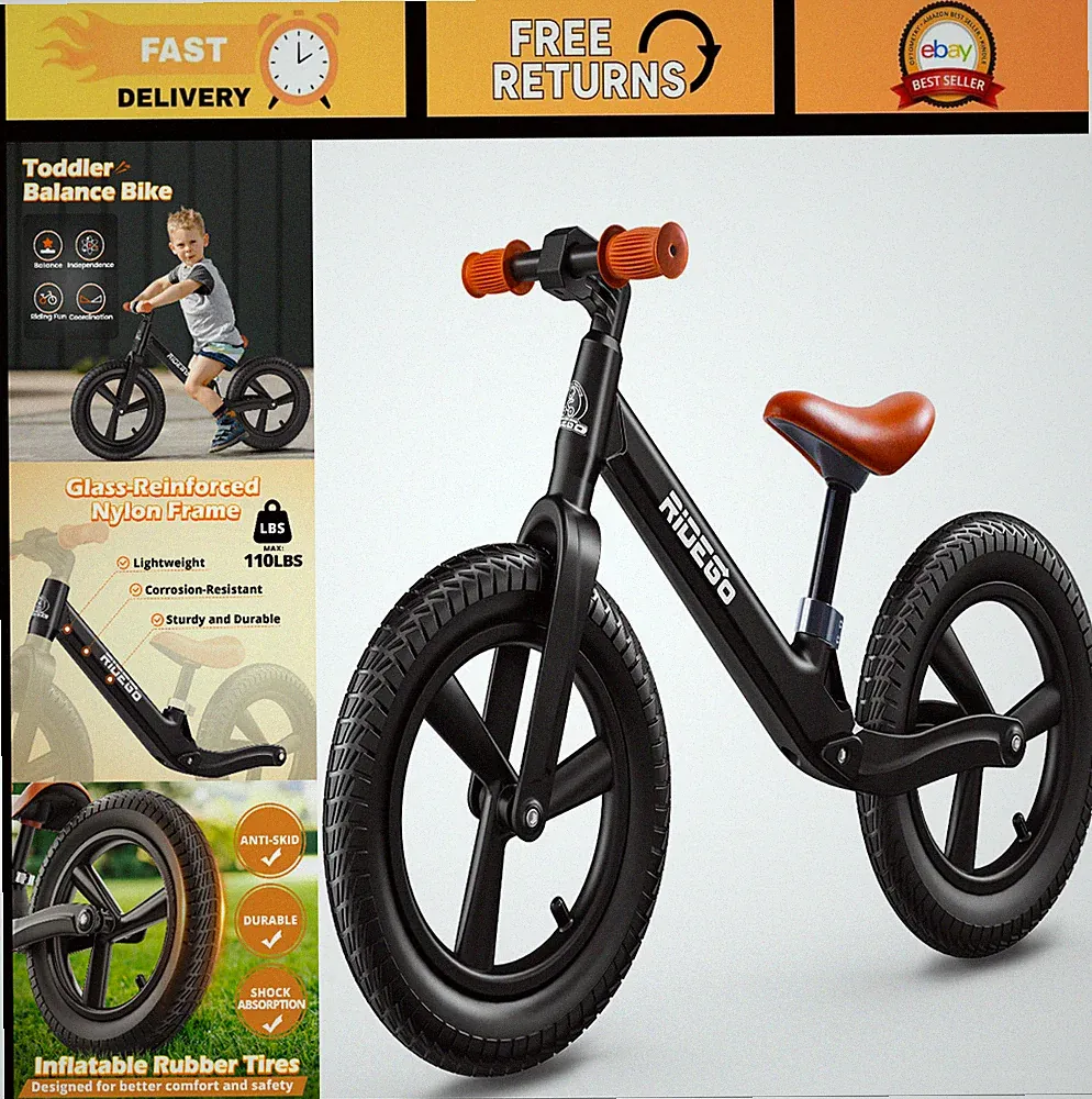 14" Balance Bike for Kids 3-6, Lightweight Adjustable Seat, Air Tires, Gift Toy