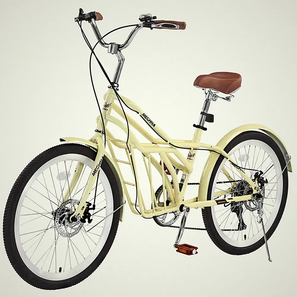 24 inch Adults Commuter Bike Beach Cruiser Bicycle 6 Speeds Disc Brakes Cycling