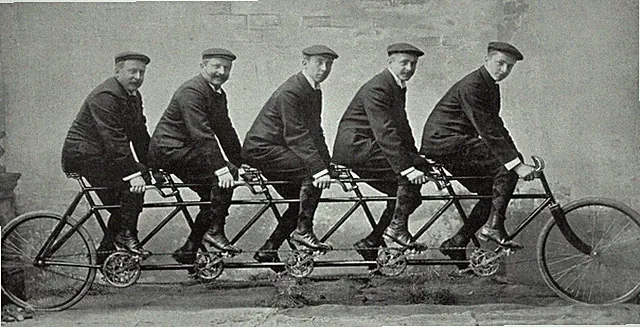Black and White Photo Bicycle Built for Five Tandem 8x10 Reprint A-6