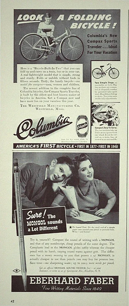Columbia Folding Bicycle 1940 Half Page Print Ad 5 x 6