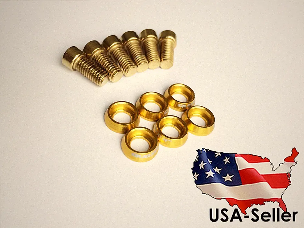 Gold - Cycling bike Bicycle Disc Brake Rotor Bolts and Washer Screws Alloy